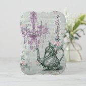 elegant tea pot  florale verjaardag kaart (Staand voorkant)