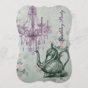 elegant tea pot  florale verjaardag kaart