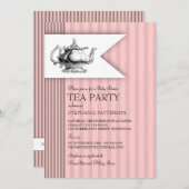 Elegant Tea Ticking Stripe Baby shower Tea Party Kaart (Voorkant / Achterkant)