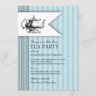 Elegant Tea Ticking Stripe Baby shower Tea Party Kaart