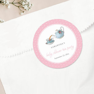 Elegant Teacups Baby shower Tea Party Ronde Sticker