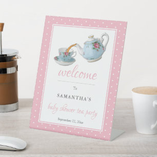 Elegant Teacups Baby shower Tea Party Welkom Reclamebord Met Voetstuk