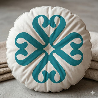 Elegant Teal Abstract Bloemendrieletter Rond Kussen