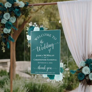 Élégant Teal & Aqua Boho Roses Mariage de Bienvenu