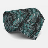 Elegant Teal & Black Swirl Marble  Stropdas (Opgerold)