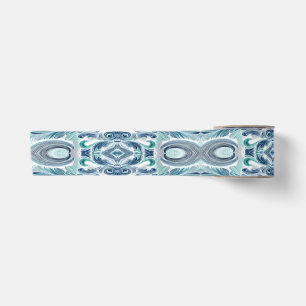 Elegant Teal & Blauw Barok Bloemmotief Lint