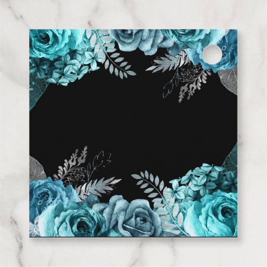 Elegant Teal Blue and Silver Flower Birthday Party Bedankjes Labels (Achterkant)