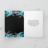 Elegant Teal Blue and Silver Flower Birthday Party Kaart (Binnen)