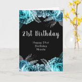 Elegant Teal Blue and Silver Flower Birthday Party Kaart (Gele Bloem)