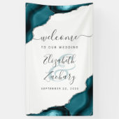 Elegant Teal Blue Silver Agate Wedding Welcome Spandoek (Verticaal)
