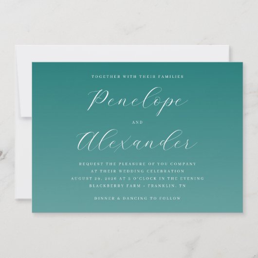 Elegant Teal Calligraphy Wedding Invitation Kaart (Voorkant)