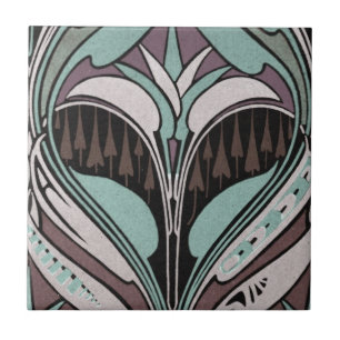 elegant teal en wijn art nouveau ontwerp tegeltje