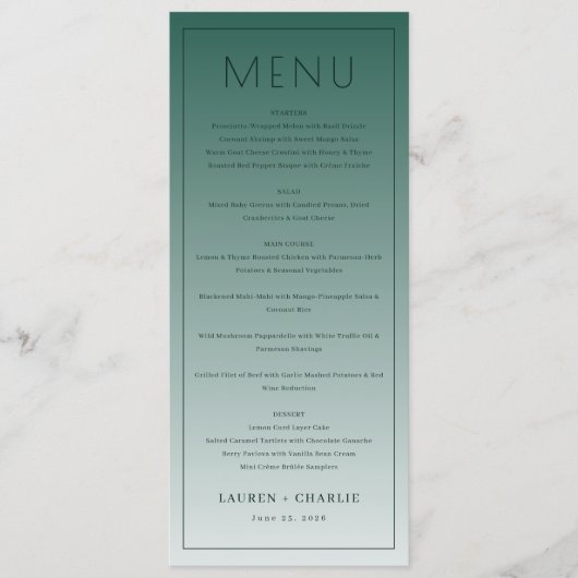 Elegant Teal Formal Menu (Devant)