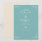 Elegant Teal Geometric Wedding Invitation (Devant / Derrière)