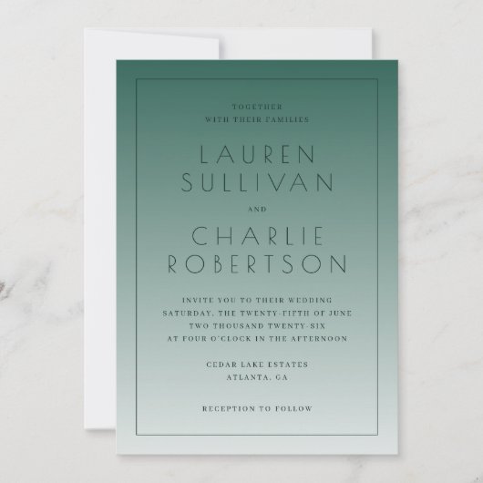 Elegant Teal Gradient Wedding Invitations (Devant)