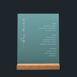 Elegant Teal Minimalist Bar Menu<br><div class="desc">This elegant wedding menu card features a minimalist design with a calming teal background and clean, modern typography. The layout is structured into three sections—Beer, Wine, and Spirits—with each category listed in an organized manner using a simple sans-serif font that contrasts beautifully with the cursive "bar menu" script on the...</div>