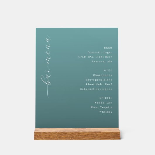 Elegant Teal Minimalist Bar Menu (Recto)