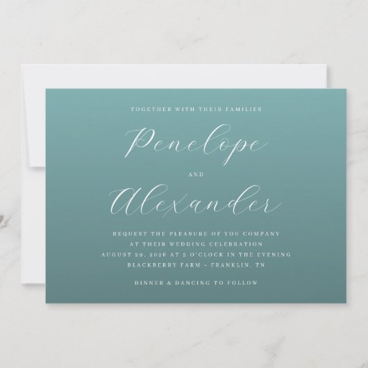 Elegant Teal Minimalist Wedding Invitation (Devant)