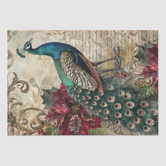 Elegant Teal Peacock Christmas Decoupage Tissuepapier (Voorkant)