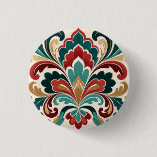 Elegant Teal–Red Ornamental Bloom Ronde Button 3,2 Cm