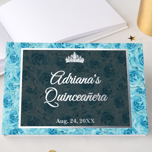 Elegant Teal Rose Floral Quinceanera Silver 