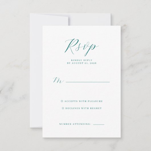 Elegant Teal RSVP Card (Devant)
