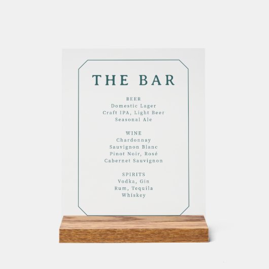 Elegant Teal Serif Bar Menu (Recto)
