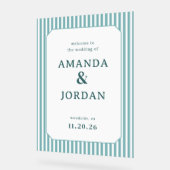 Elegant Teal Striped Wedding Sign (Angle)