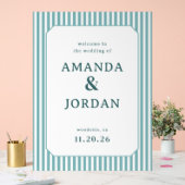 Elegant Teal Striped Wedding Sign (Mariage)
