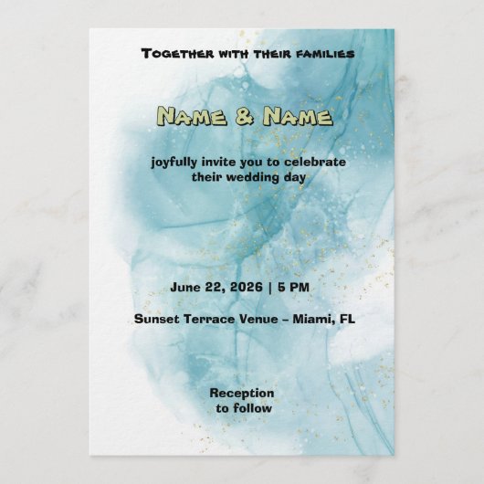 Elegant Teal Watercolor Wedding Invitation Kaart (Voorkant)