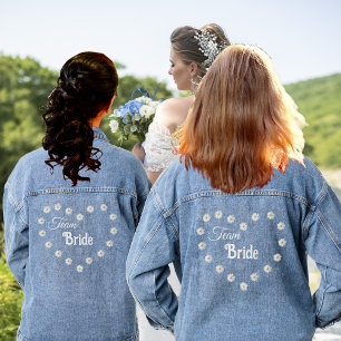 Elegant Team Bruid Hart & Madeliefjes Bloemen Denim Jacket