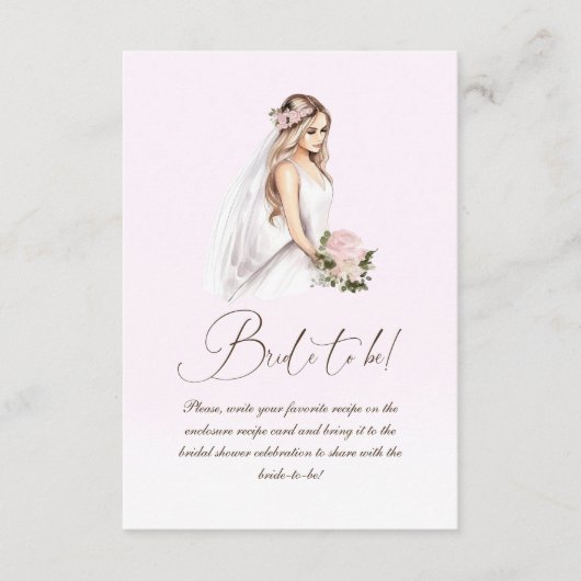 Elegant Teder Roze Bruidsborrel Recept Informatiekaartje (Voorkant)