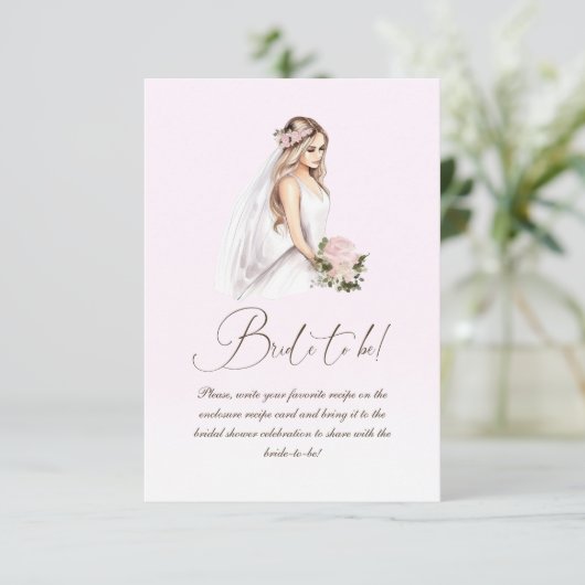 Elegant Teder Roze Bruidsborrel Recept Informatiekaartje (Staand voorkant)