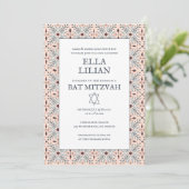 Elegant Tegel Pattern Custom B'nai Bat Bar Mitzvah Kaart (Staand voorkant)