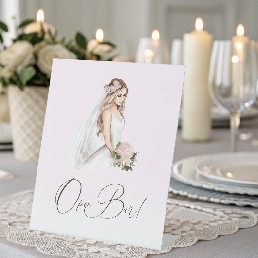 Elegant Tender Roze Vrijgezellenfeest Open Bar Reclamebord Met Voetstuk