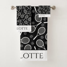 Elegant Tennis Ball Racket Pattern Stijlvol zwart Bad Handdoek
