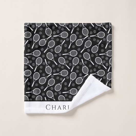 Elegant Tennis Ball Racket Pattern Stijlvol zwart Bad Handdoek (Wasdoekje)