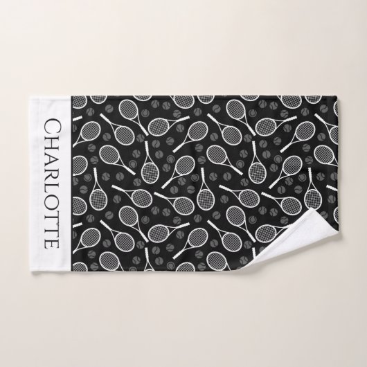 Elegant Tennis Ball Racket Pattern Stijlvol zwart Bad Handdoek (Handdoek)