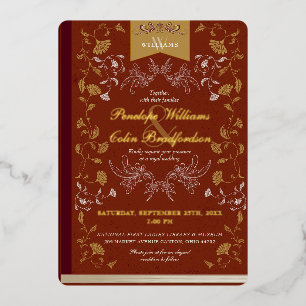 Elegant Terra Cotta Goud Bloemen Boek Hoesje Bruil Folie Uitnodiging