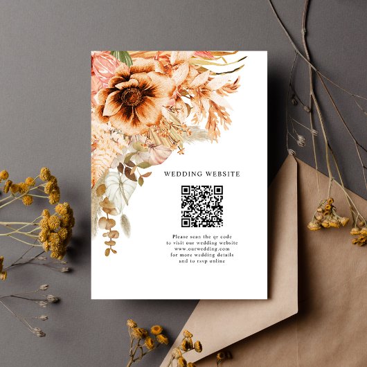 Elegant Terracotta Bloemen QR Code Herfst Bruiloft Informatiekaartje