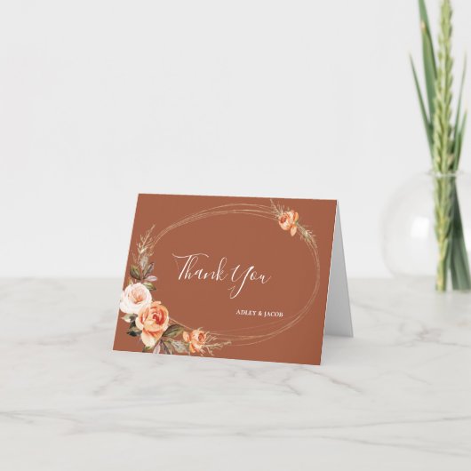 Elegant Terracotta Boho Floral Fall Wedding Bedankkaart (Voorkant)
