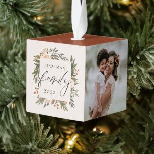 Elegant Terracotta Boho Floral Family Kubus Ornament