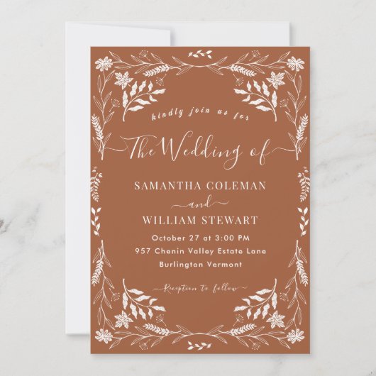 Elegant Terracotta Boho Modern Typography Wedding Kaart (Voorkant)