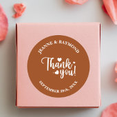 Elegant terracotta bruiloft script dank u ronde sticker