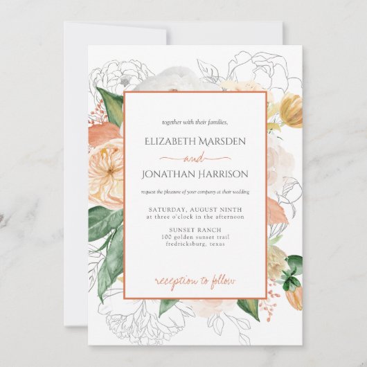 Elegant Terracotta Champagne Floral Script Kaart (Voorkant)