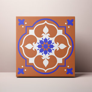 Elegant Terracotta en Blue Flower Azulejo Tegeltje