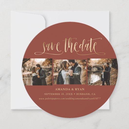 Elegant Terracotta en Gold Wedding Photo Save The Date (Voorkant)