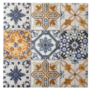 Elegant terracotta en wit blauw Kleurrijk Tegeltje