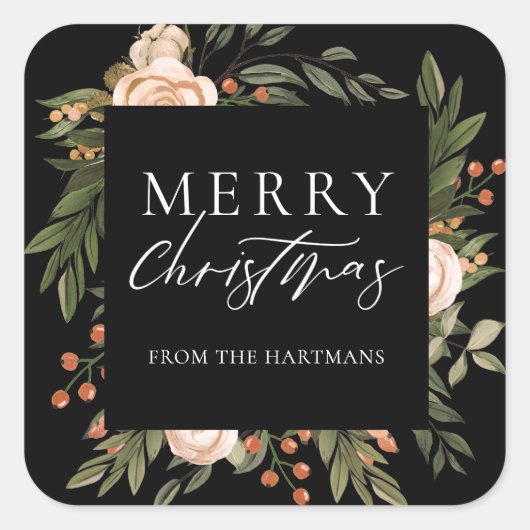 Elegant Terracotta Floral Boho kerstnaam Vierkante Sticker (Voorkant)