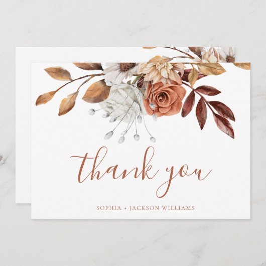 Elegant Terracotta Floral Script Blank Bedankkaart (Voorkant / Achterkant)